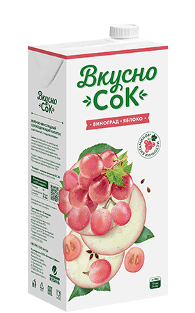 Упаковка «ВкусноСок», вкус - Виноград-Яблоко. Объем 1 литр.