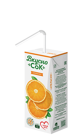 Упаковка «ВкусноСок», вкус - Апельсин. Объем 200 мл.