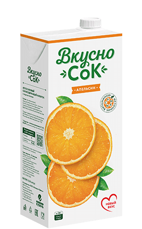 Упаковка «ВкусноСок», вкус - Апельсин. Объем 1 литр.